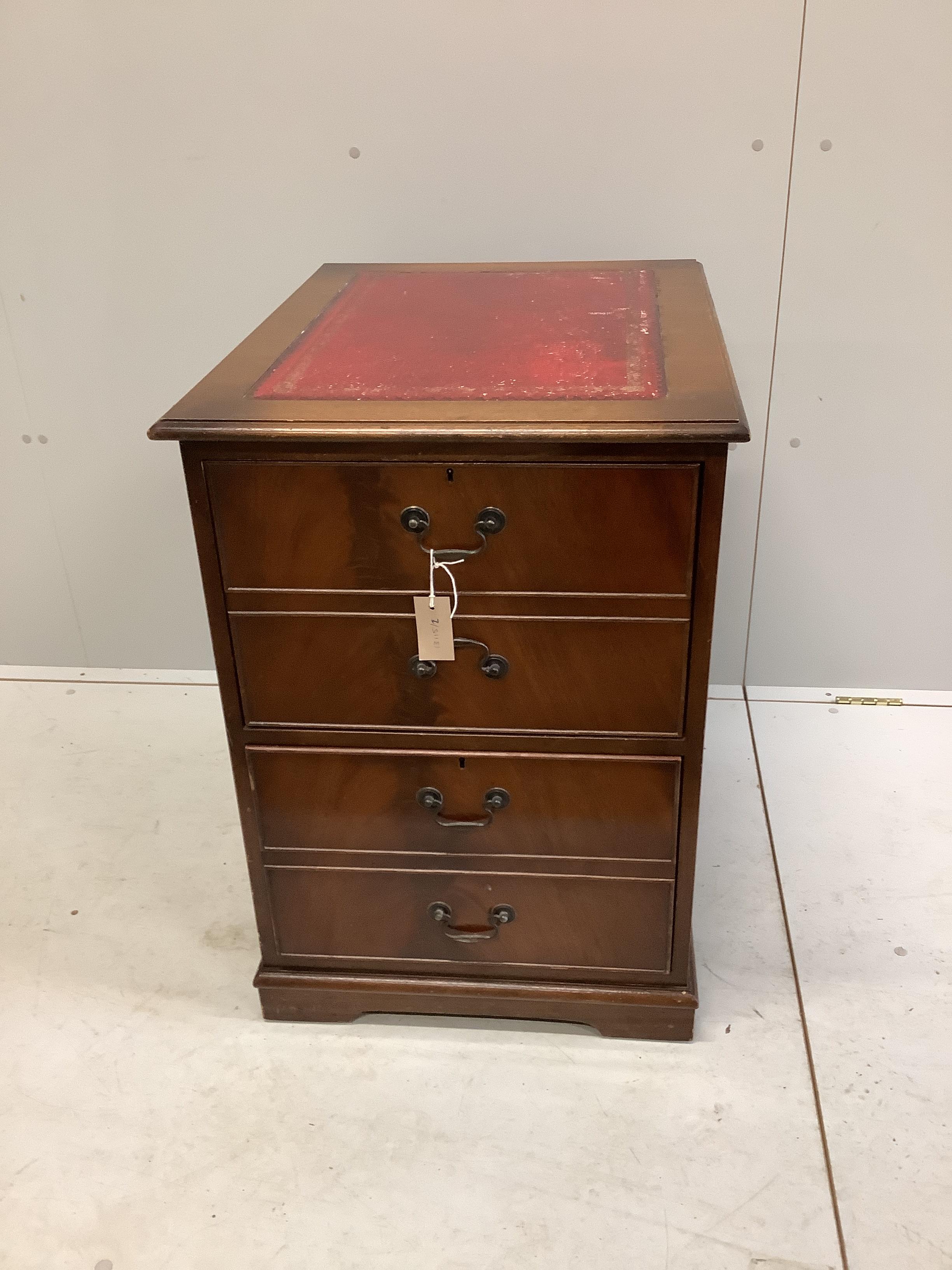 A reproduction George III style mahogany two drawer filing chest, width 54cm, depth 68cm, height 76cm